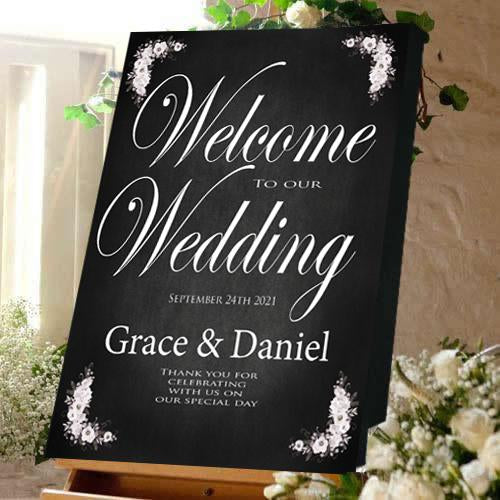 Wedding welcome sign wedding celebration bride and Groom Chalkboard canvas