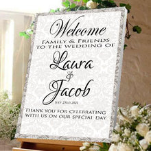 Load image into Gallery viewer, Wedding welcome sign wedding celebration bride and Groom Damask
