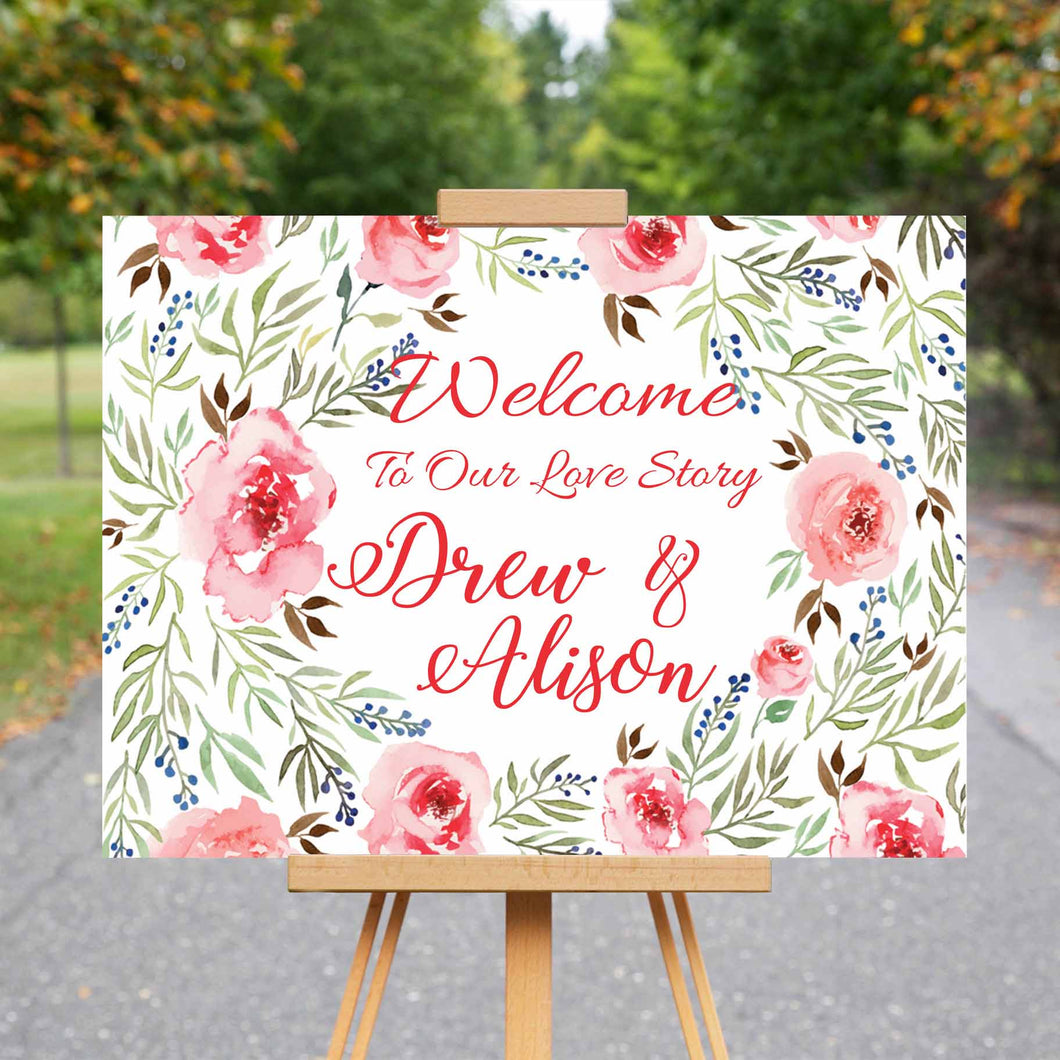 Wedding Welcome Sign - Pastel Roses