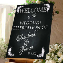 Load image into Gallery viewer, Wedding welcome sign wedding celebration bride and Groom Chalkboard canvas
