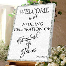 Load image into Gallery viewer, Wedding welcome sign wedding celebration bride and Groom Damask effect Canvas
