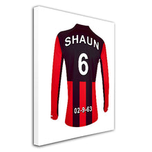 Load image into Gallery viewer, Bournemouth red and black personalised football shirt canvas
