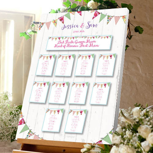 Bunting Wedding Table Plan - Canvas Seating Meal Plan