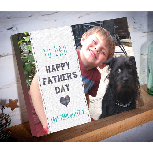 Happy Father's Day Linen effect canvas gift photo upload dad grandad