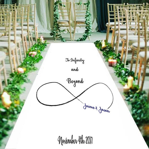 to infinity and beyond, personalised wedding aisle runner