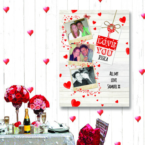 I LOVE YOU Polaroid photo montage canvas personalised for valentines day
