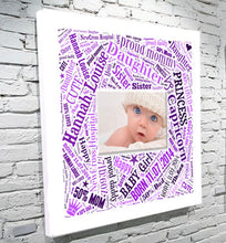 Load image into Gallery viewer, Bold square photo and words montage birth gift
