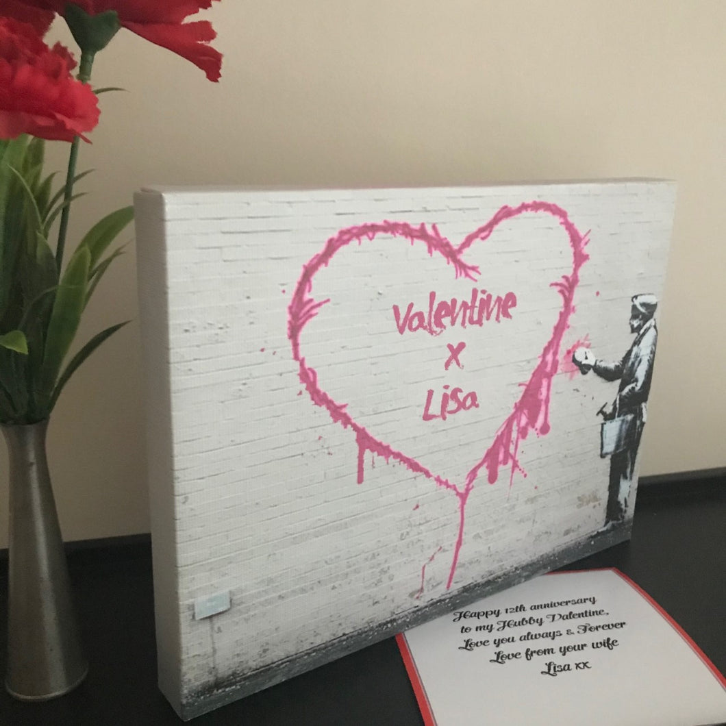 Valentines Desktop Canvas Card Banksy Personalised Heart